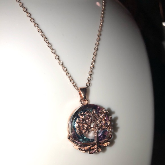 NEW! Tree 🌳 of Life Rose Gold & Sparkling Aurora Necklace Goddess Mother Earth - Picture 4 of 6
